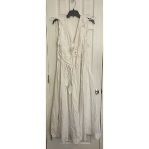 Sleeveless Tory Burch White Poplin Smocked Pleated Dress, A41